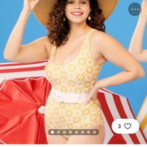 Modcloth Woman's Yellow The Haley One-Piece Retro Swimsuit Sz XL